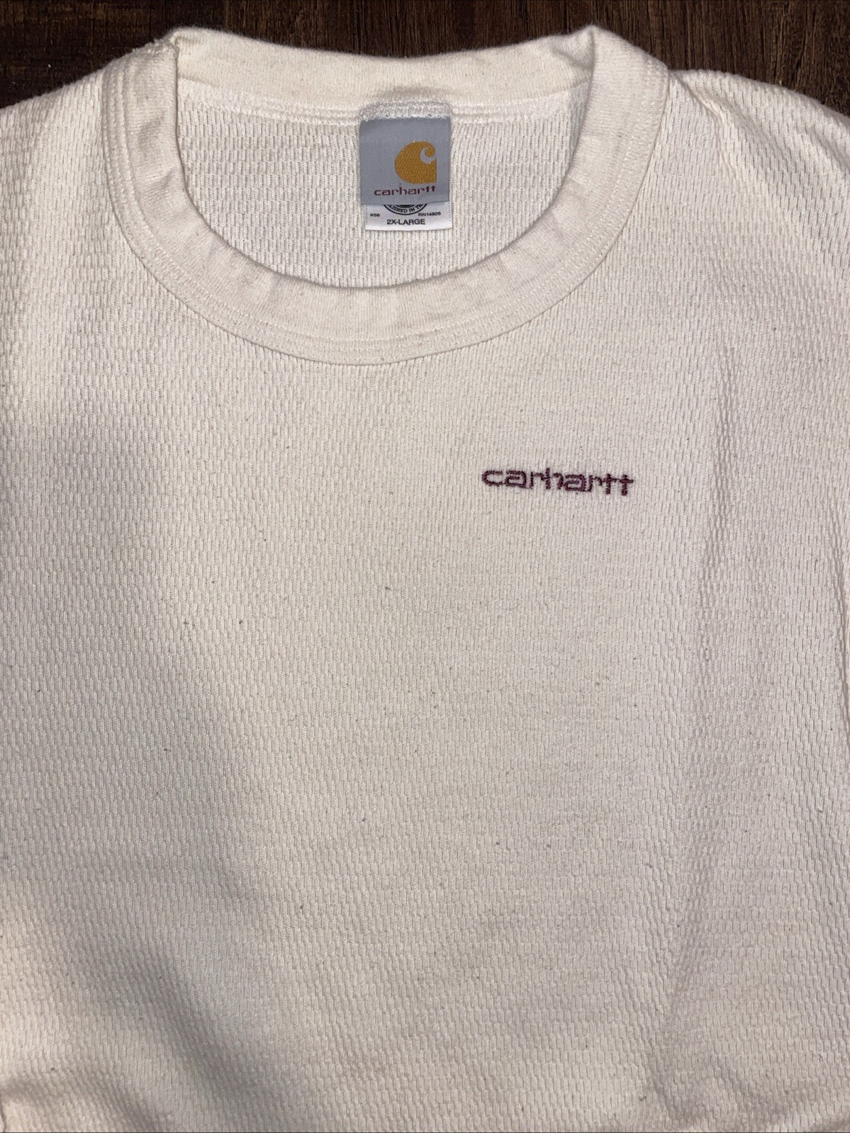 Vintage Carhartt Thermal Shirt Mens 2XL Cream Embroidered K56 Long Sleeve USA gallery