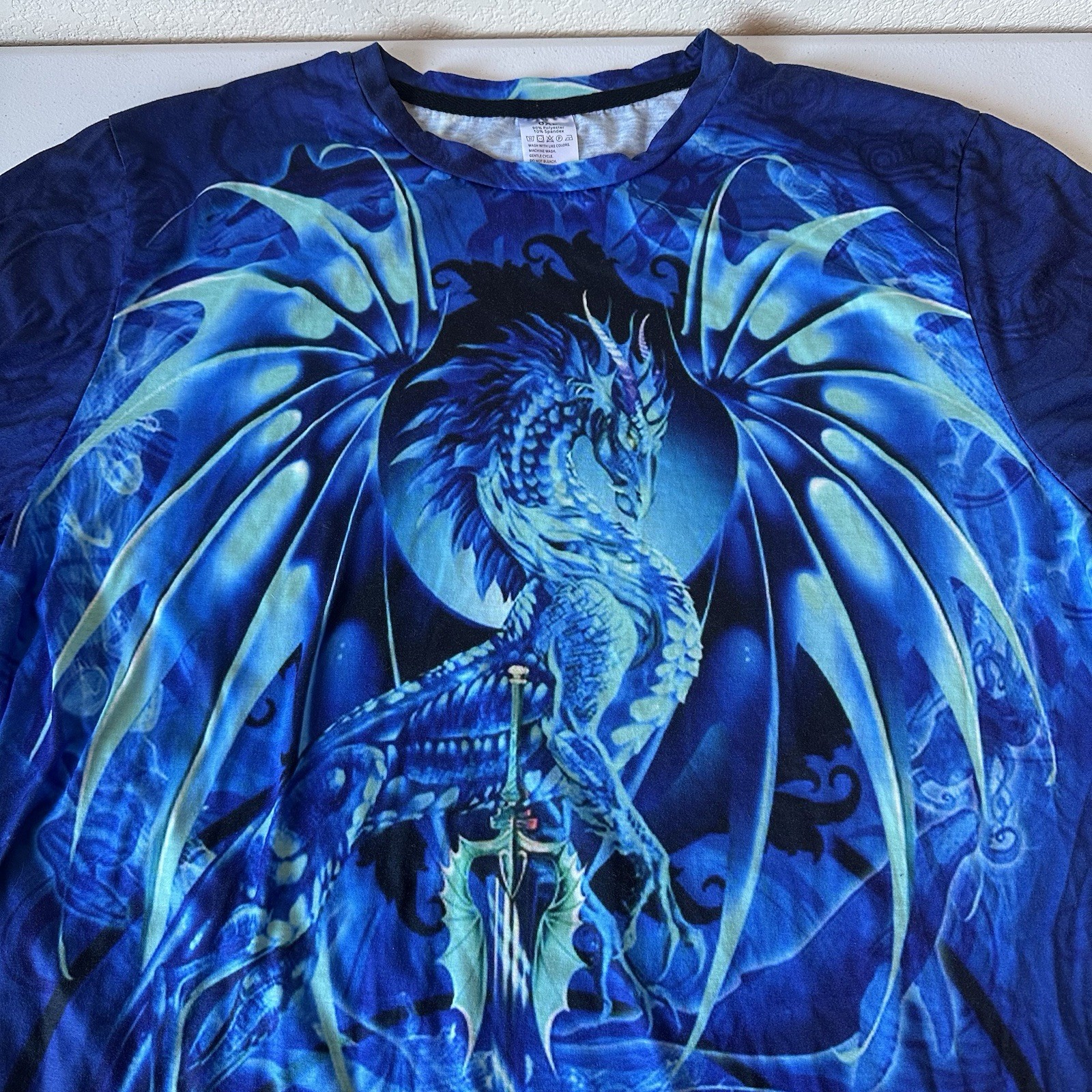 Blue Ice Dragon All Around Print 3D Poly SS T-Shirt Size 0XL Mystical Magic gallery
