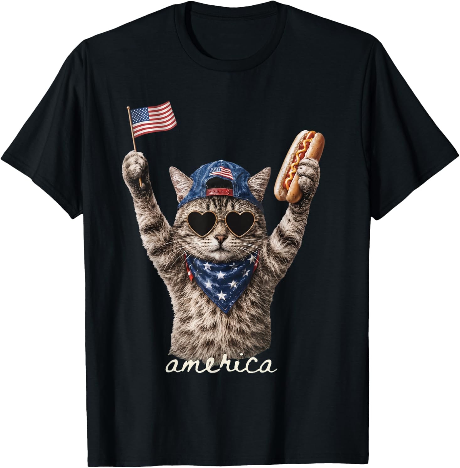 Retro Funny America Cat Hot Dog Lovers Patriotic US Flag T-Shirt gallery