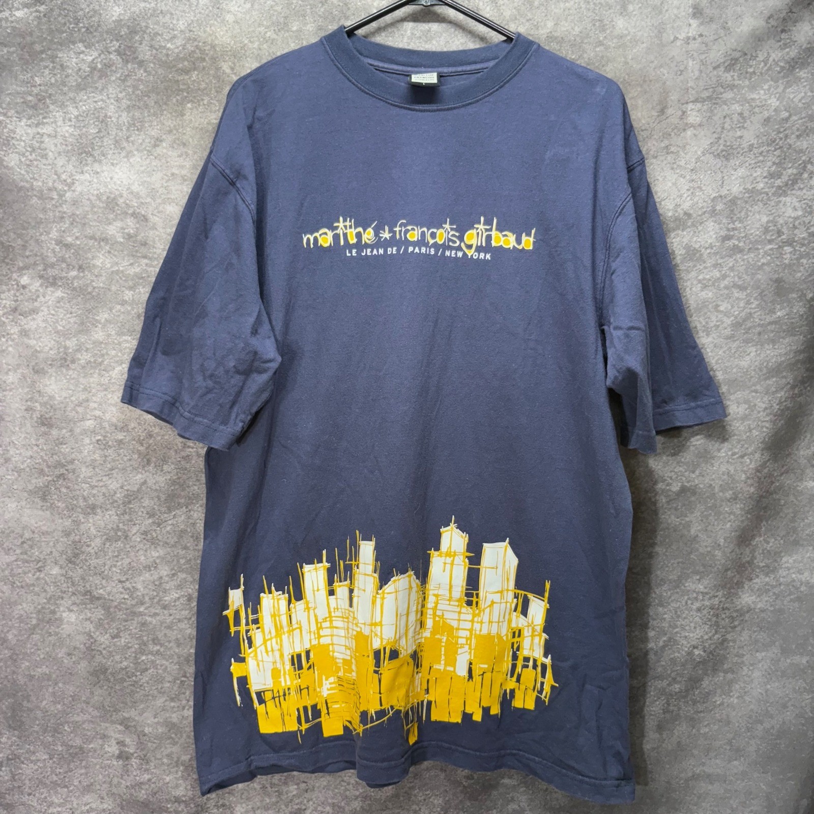 Y2K Marithe Francois Girbaud Skyline Graphic T-Shirt Mens L Navy Blue Streetwear