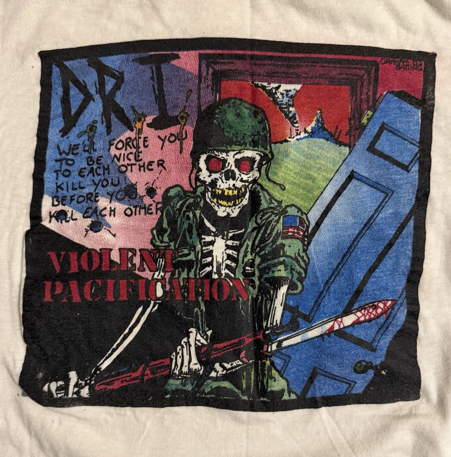 VINTAGE 80’S D.R.I. DIRTY ROTTEN IMBECILES VIOLENT PACIFICATION SHIRT THRASH