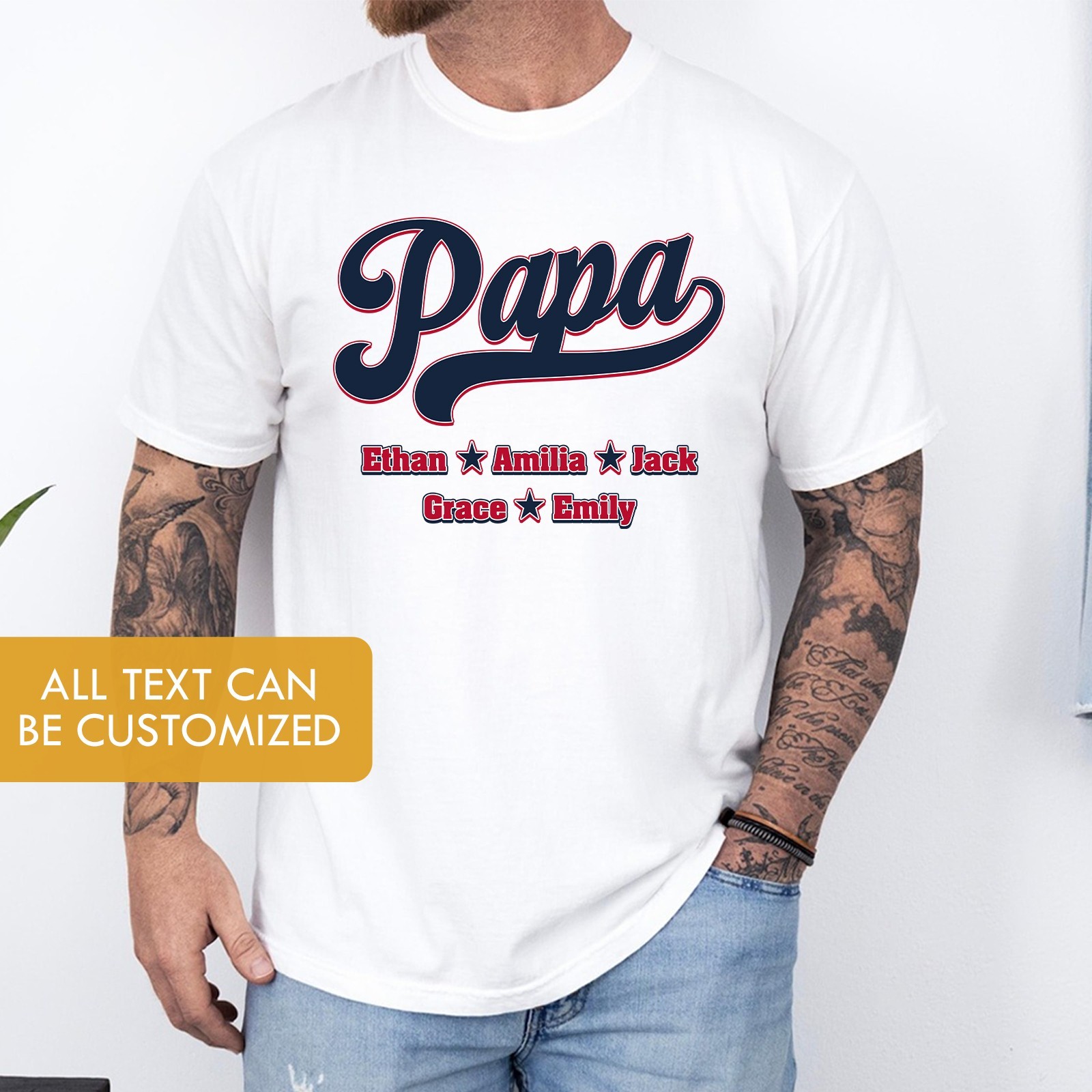 Personalized Baseball Papa Shirt Custom Kids Names Fathers Gift Sport Dad Tee gallery
