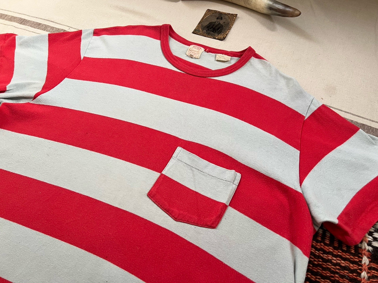 LVC T-Shirt XL 50s Casuals Levi's Vintage Clothing Wide Stripe Red Grey Biker gallery