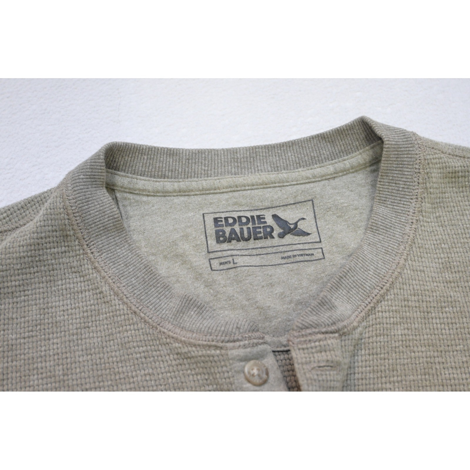 Eddie Bauer Thermal Henley Shirt Mens Large Olive Green Long Sleeve Excellent gallery