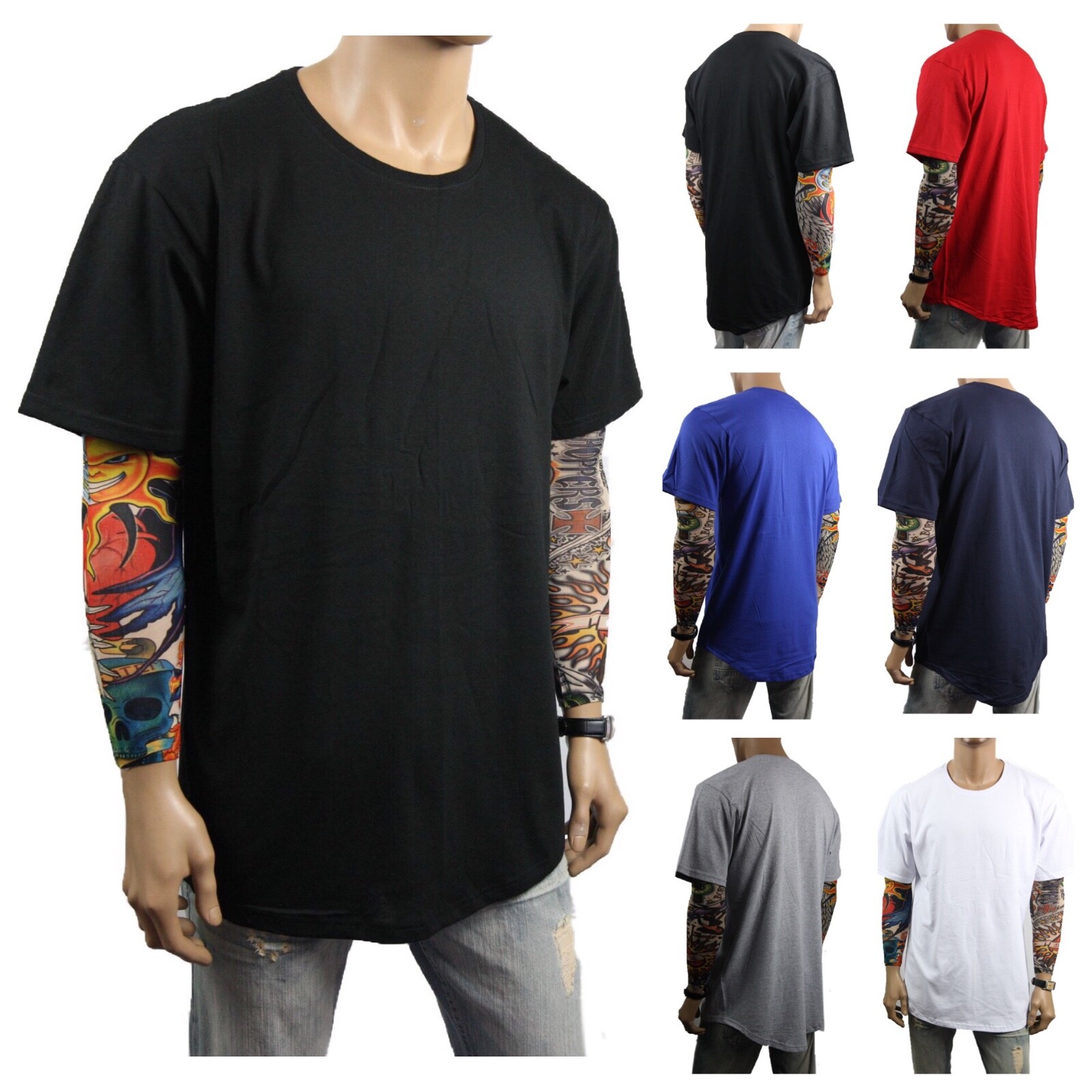 Men T-Shirts BIG & TALL Heavy Weight Long Extended Casual Active Crew Neck S-5X gallery