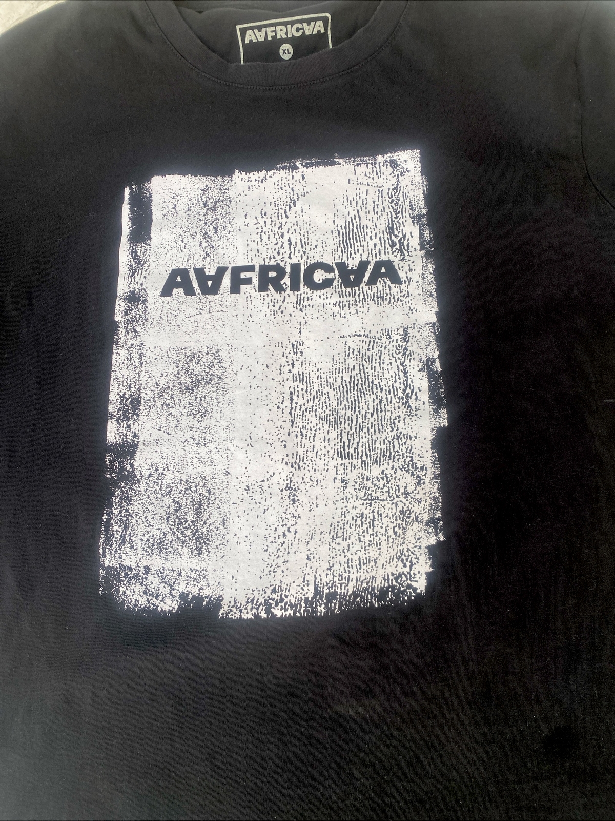 Black Silk-Screened T-Shirt X-Large AFRICA w/inverted A's EUC gallery