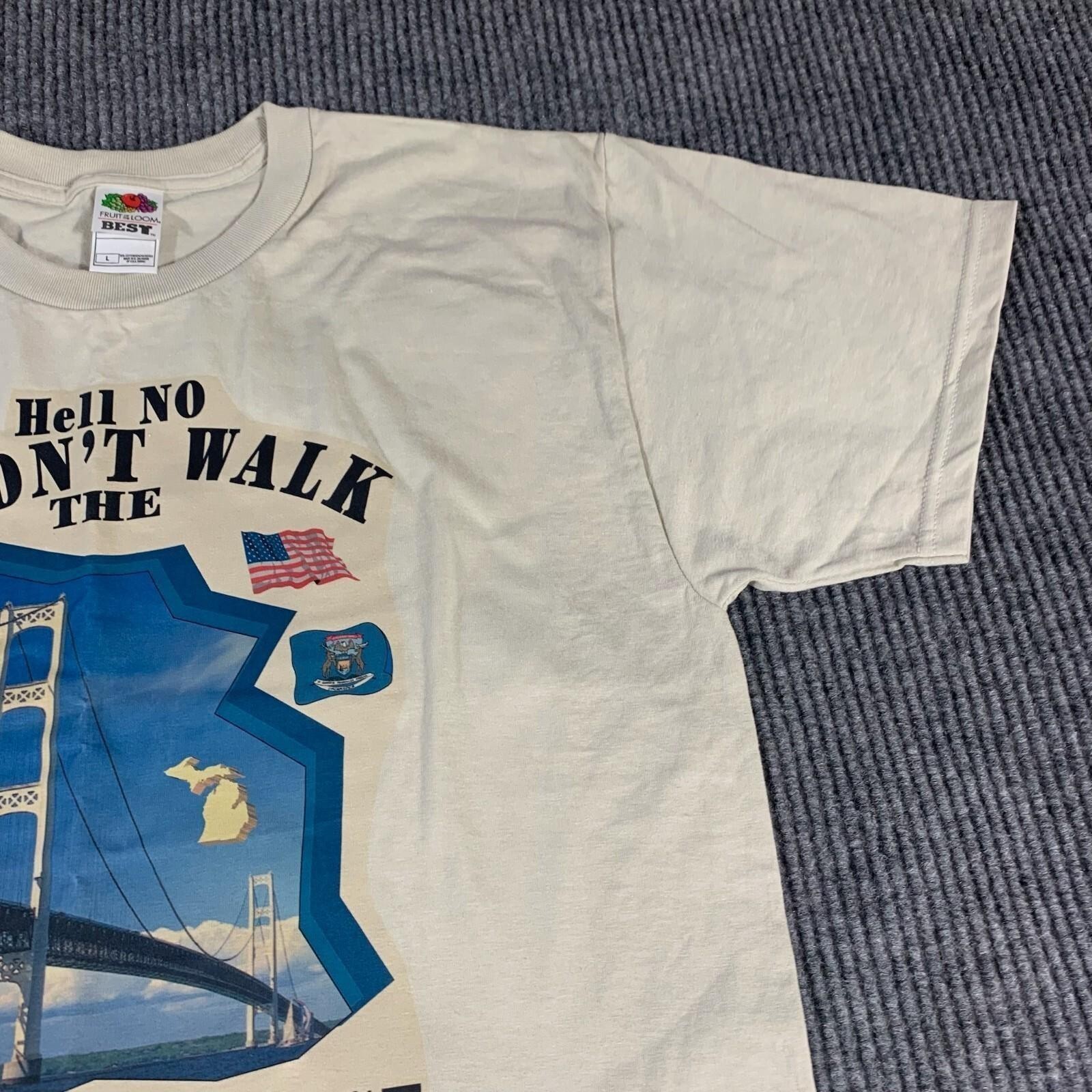 VTG Fruit of the Loom T Shirt Mens Large Beige Y2K Mackinac Bridge Labor Day USA gallery
