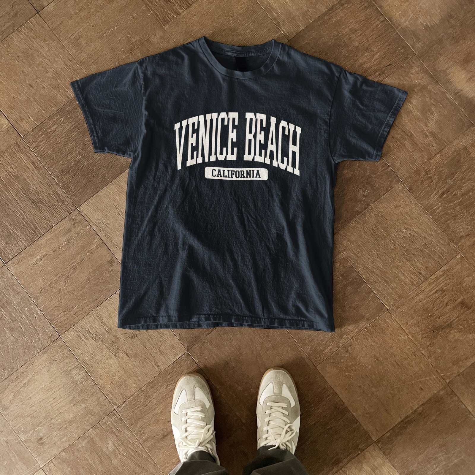 Venice Beach California Souvenir Beach, Retro, Minimalist Navy Blue Tee gallery