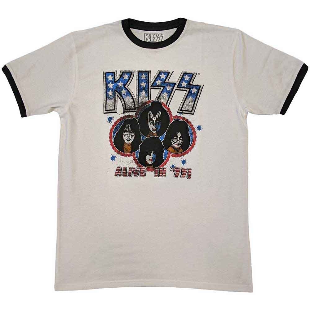 Kiss 'Alive In 77' White Ringer T shirt - NEW OFFICIAL gallery