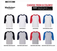 CUSTOM SCREEN PRINTING GILDAN BASEBALL RAGLAN TEES CHOOSE QTY & PRINT COLORS