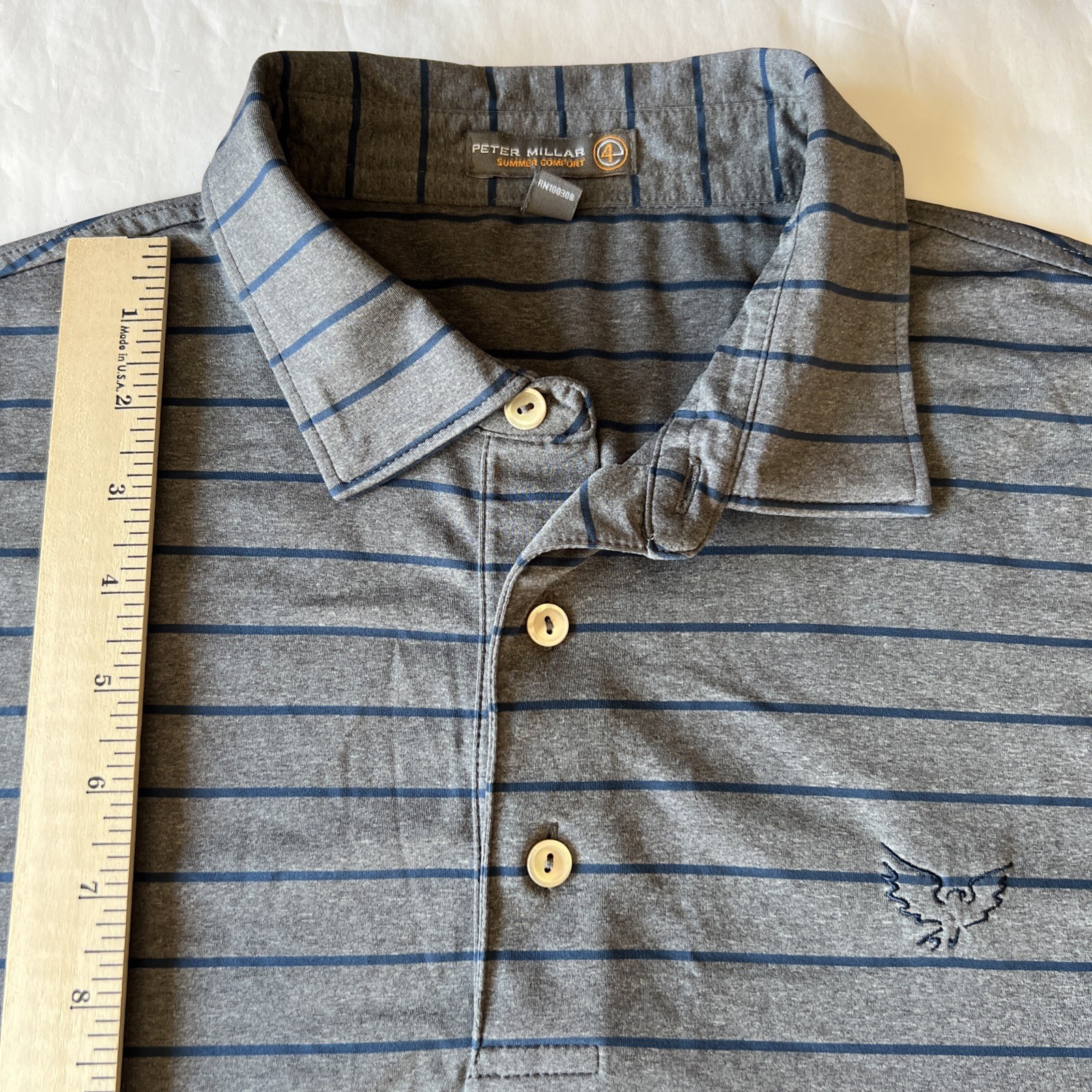 Peter Millar Summer Comfort E4 Polo Shirt Men’s Large Gray Striped Performance