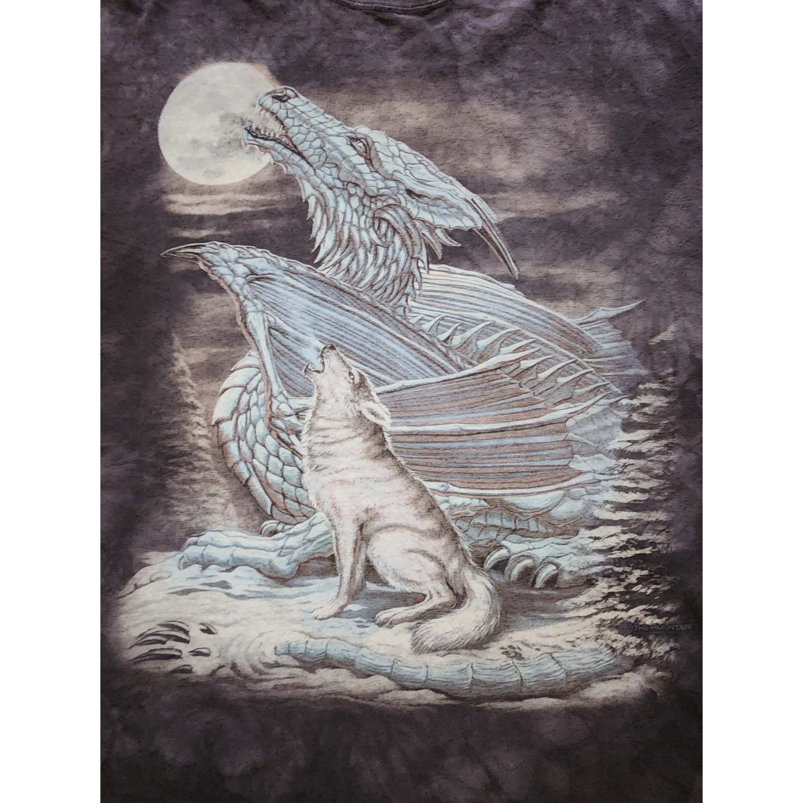 The Mountain Dragon and Wolf Howling at Moon Tie Dye Graphic T-Shirt Men XL Grey gallery