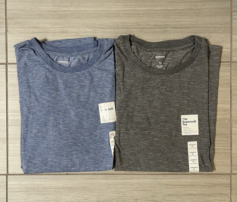 Sonoma The Supersoft Tee Gray Blue Striped T Shirt Set Of 2 Men’s XL – NWT New