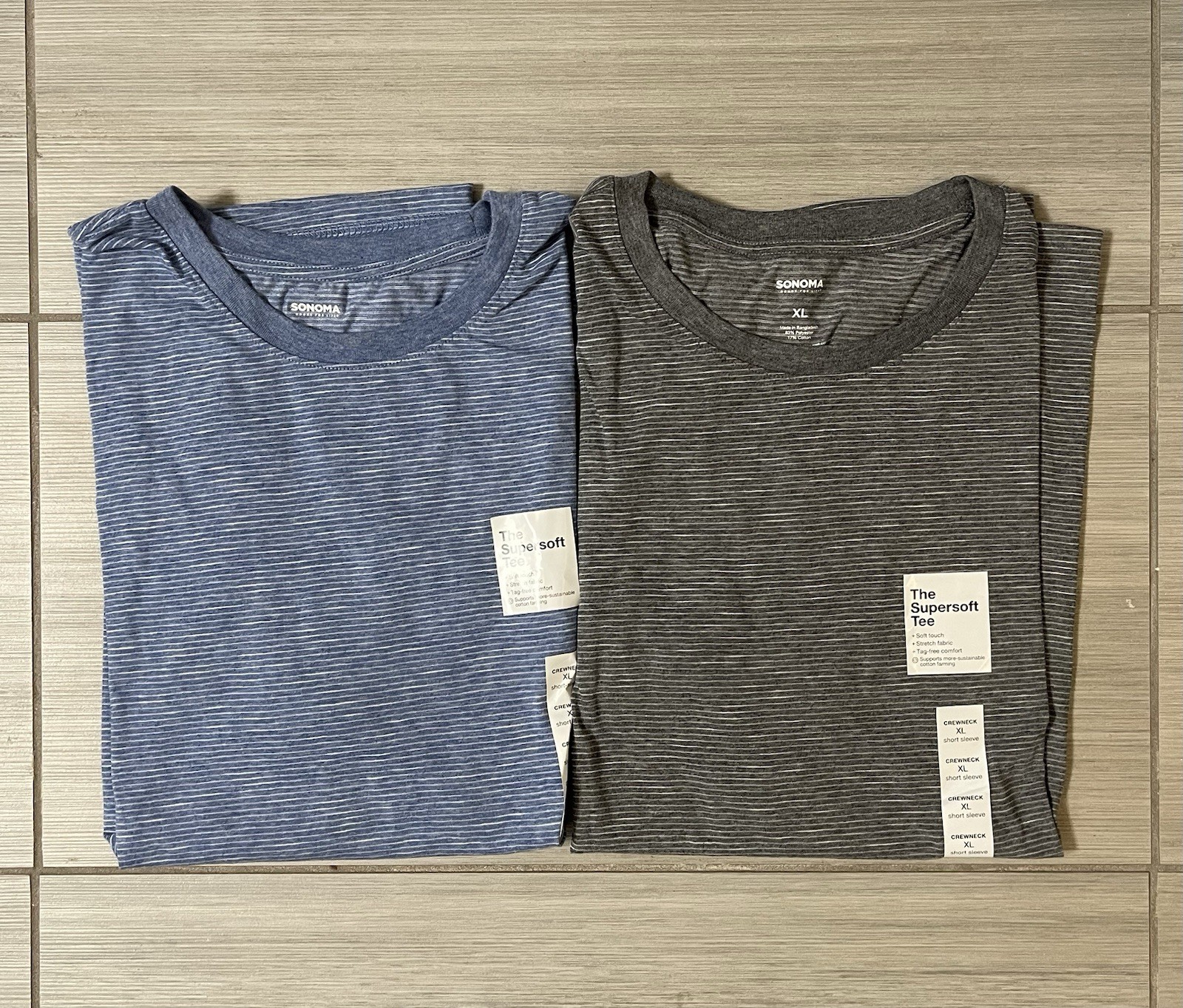 Sonoma The Supersoft Tee Gray Blue Striped T Shirt Set Of 2 Men’s XL – NWT New