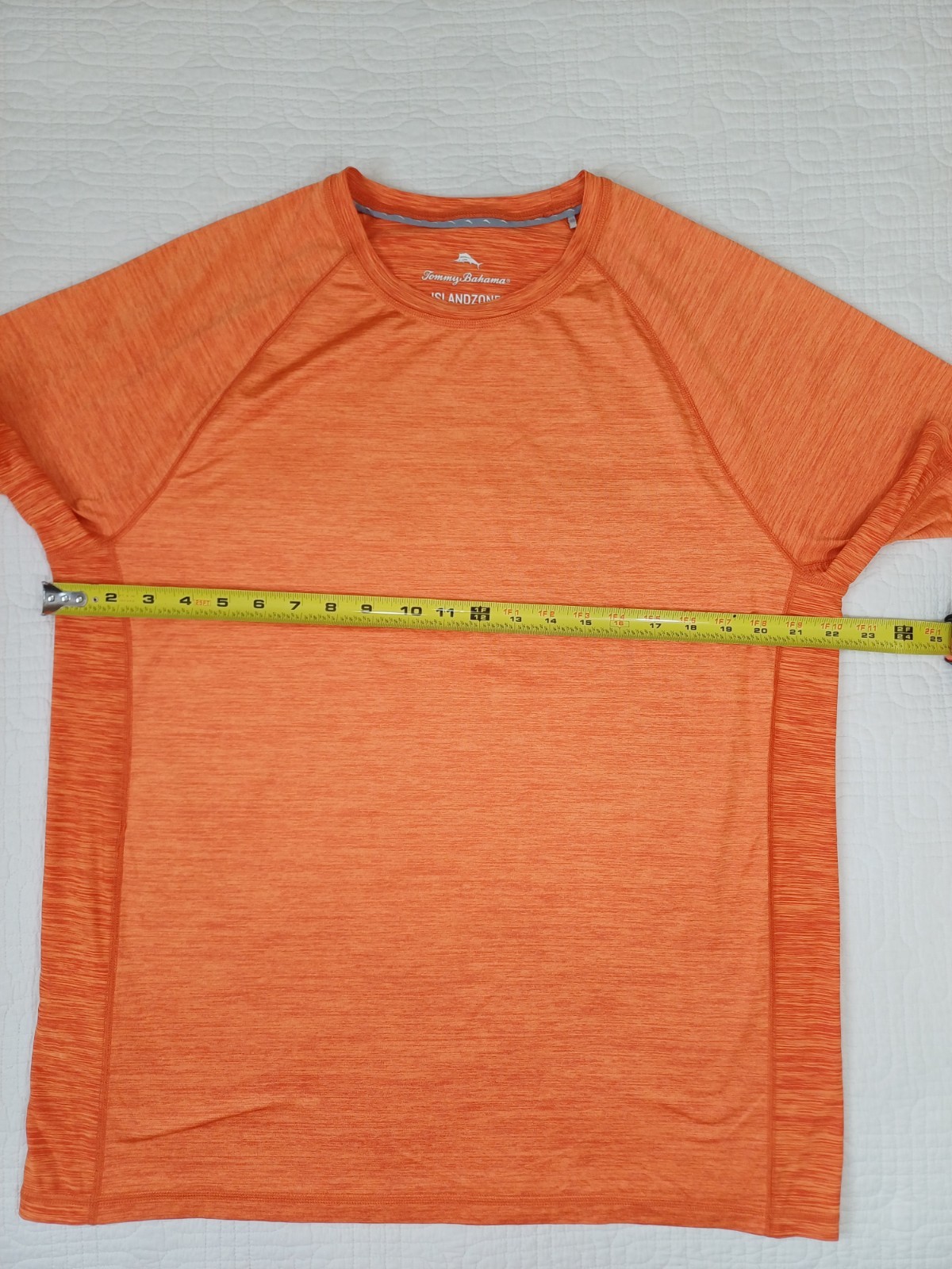 Tommy Bahama Shirt Men Medium Orange IslandZone Crew Neck UPF30 Lightweight Perf gallery