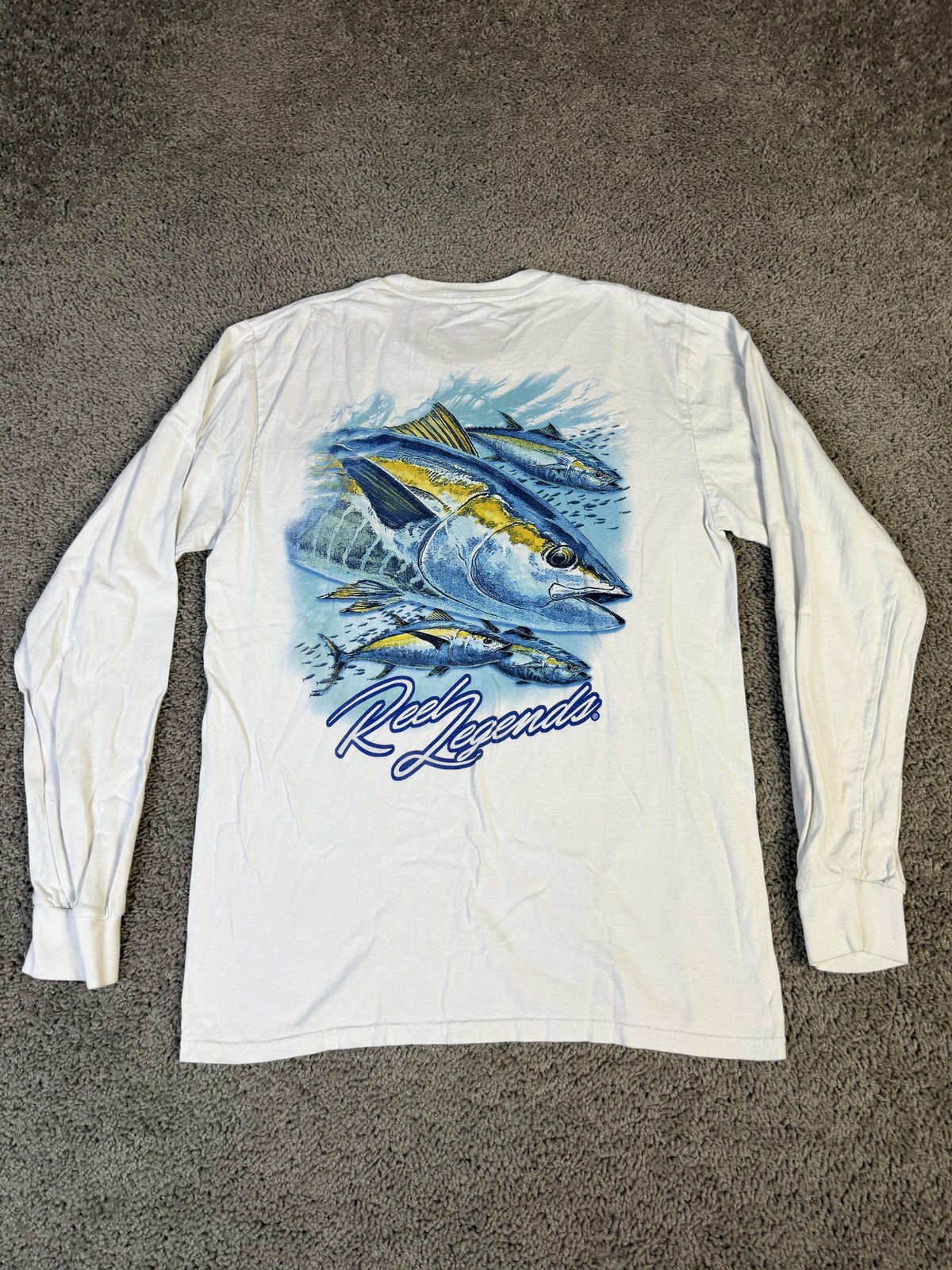 Reel Legends Shirt Mens Medium White Long Sleeve Graphic Tuna Fish Fishing Logo gallery