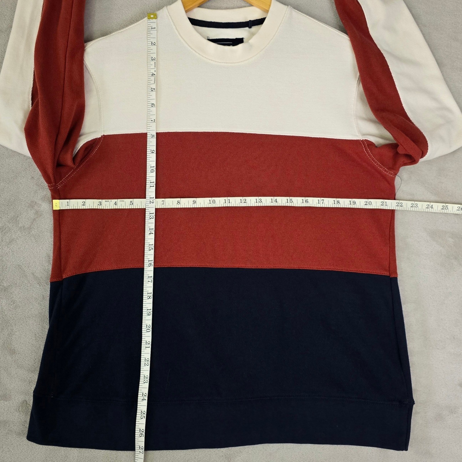 Mens Large Retro Colorblock Crewneck Top Rust White Blue L NWOT gallery