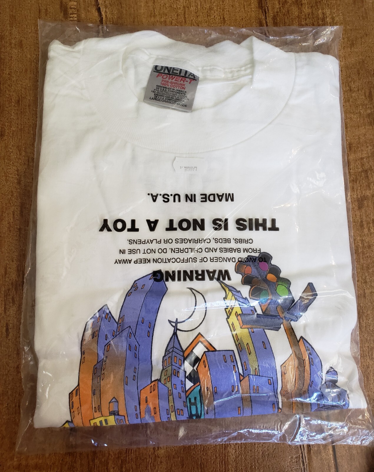 VTG ONEITA CHEVRON T-Shirt Men L White Cotton Single Stitch Graphic Print SEALED gallery