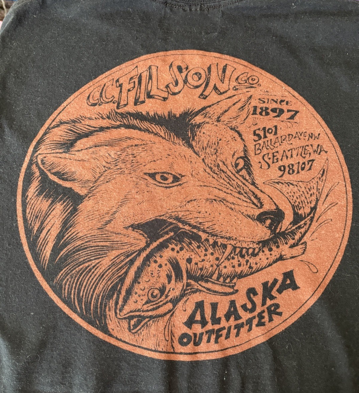 Filson Graphic T Shirt Men Sz M Black Bear Salmon Artist Kyler Martz gallery