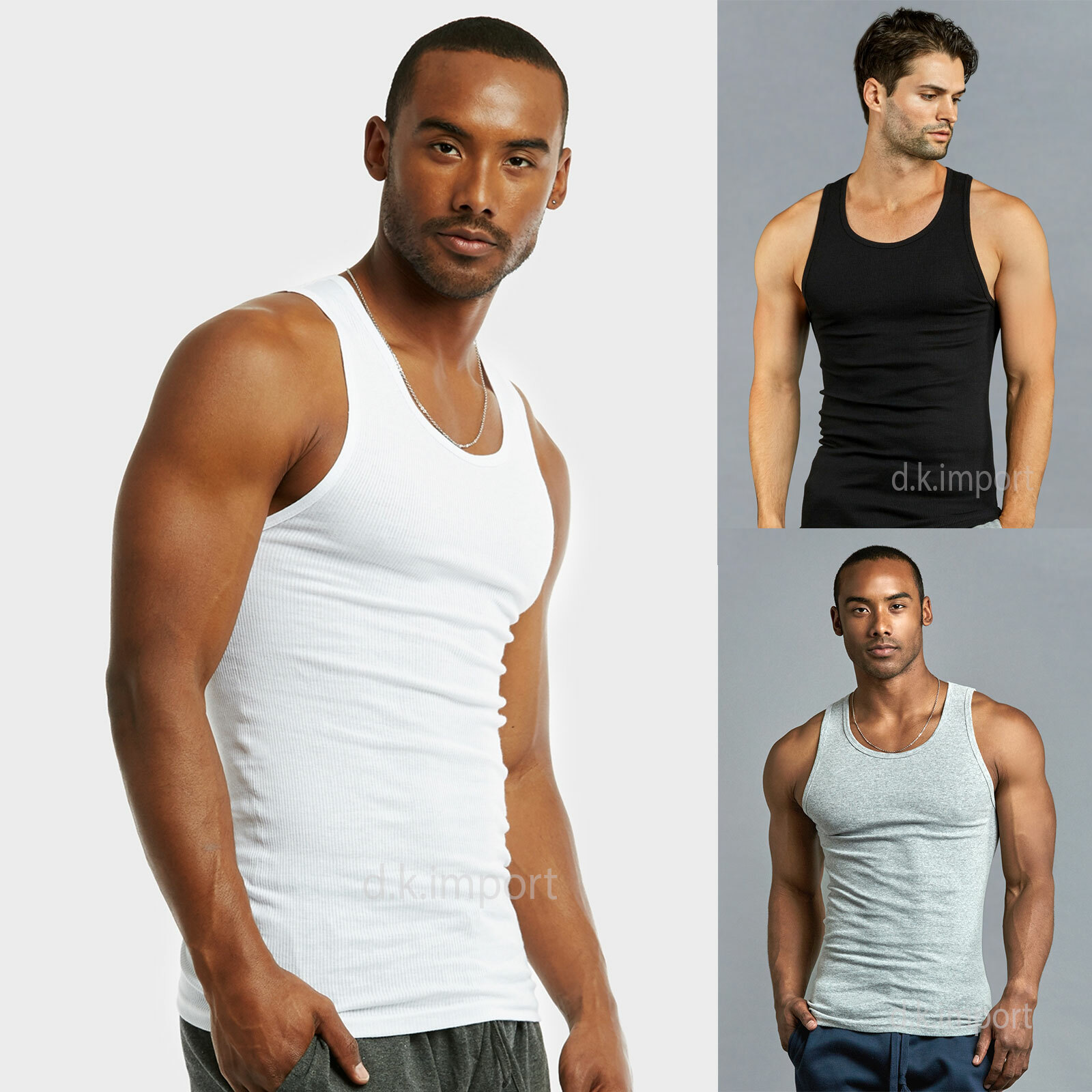 Lot of 6 Pack Men's Tank Top 100% Cotton A-Shirt Wife Beater Ribbed Undershirt gallery