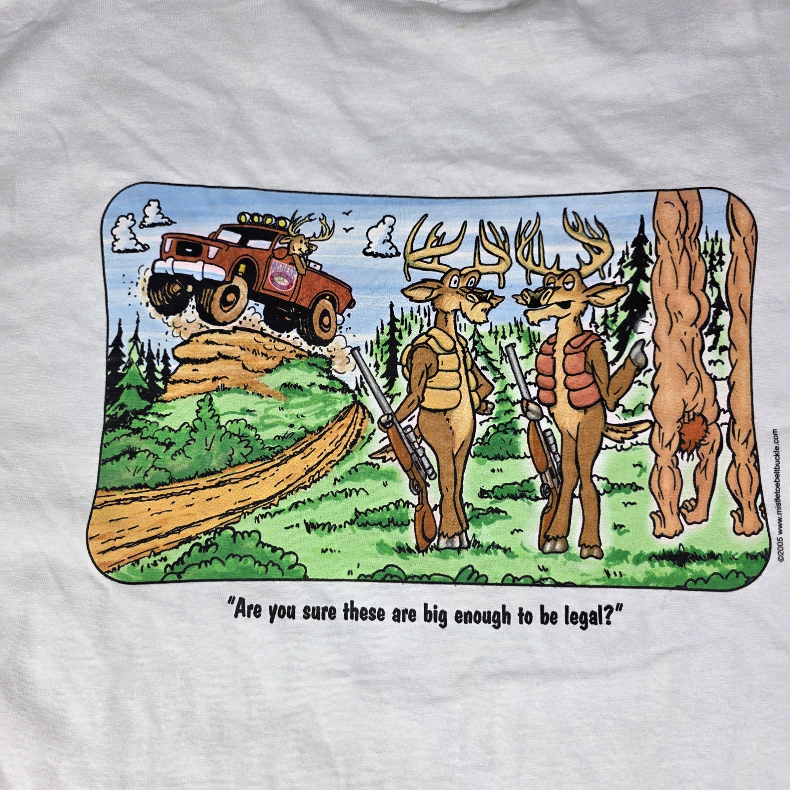 2005 Mistletoe Belt Buckle Company Deer Hunting Parody Funny Shirt Size XL gallery