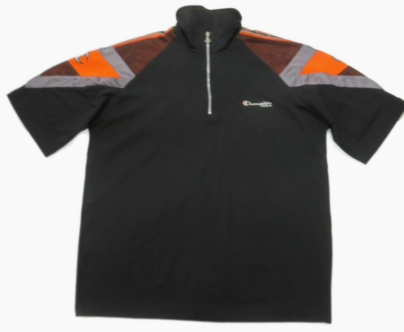 Champion 1/4 Zip Pullover Shirt Mens Large Short Sleeve Black Windbreaker Golf