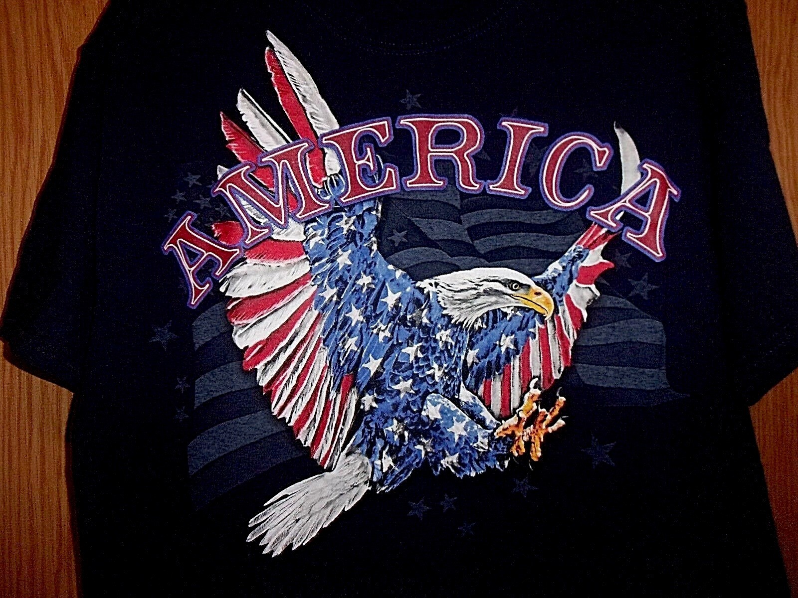 AMERICA n Red White Blue Pissed off Eagle black graphic L t shirt
