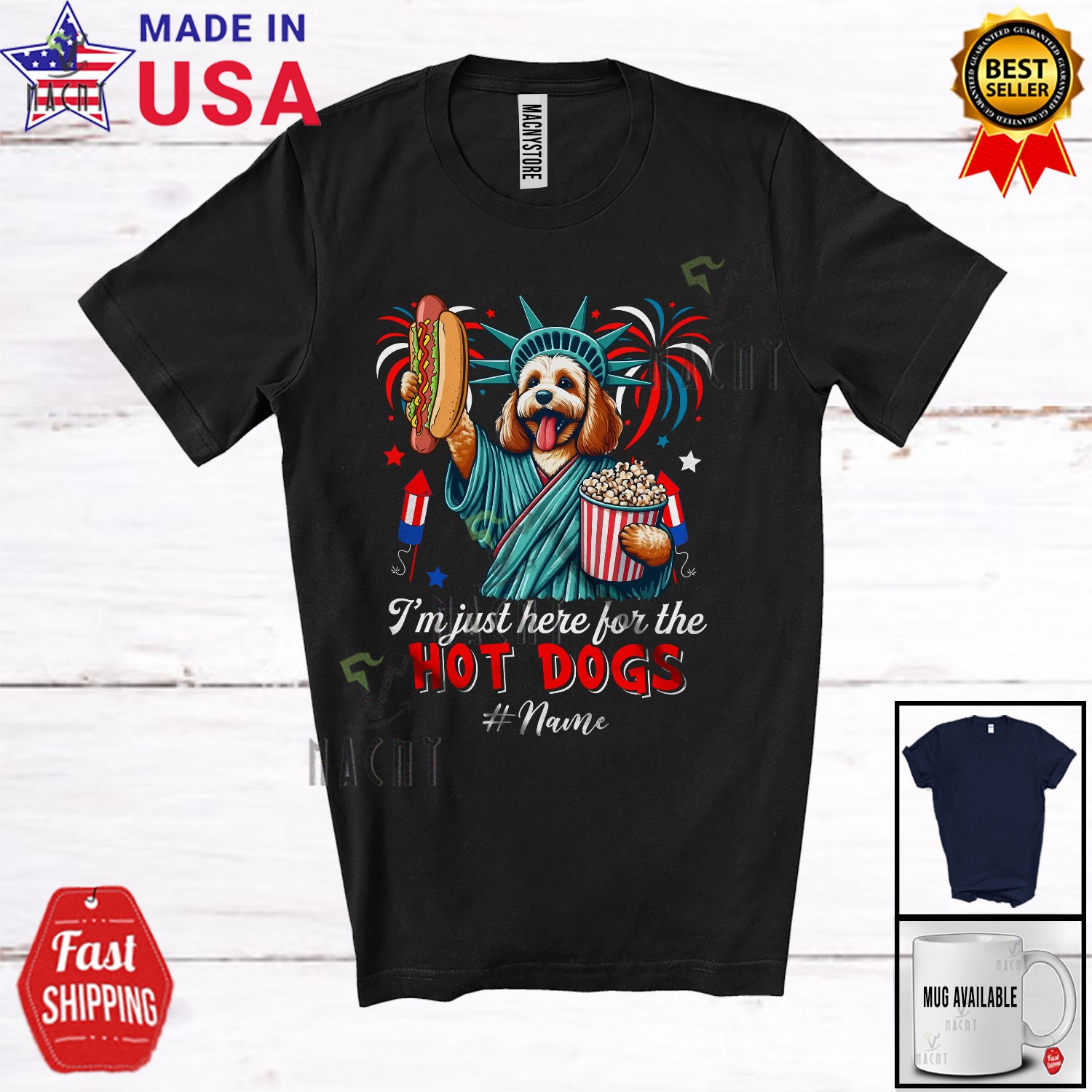 Custom Name Just Here For The Hot Dogs; Proud Cockapoo Liberty Patriotic T-Shirt gallery