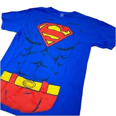 Superman Shirt Men Medium Blue Tee Chest Shield Logo Abs Costume Cosplay Adult *