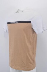 New Michael Kors Colorblock Logo Cotton Short Sleeve T Tee Shirt BEIGE/WHITE M