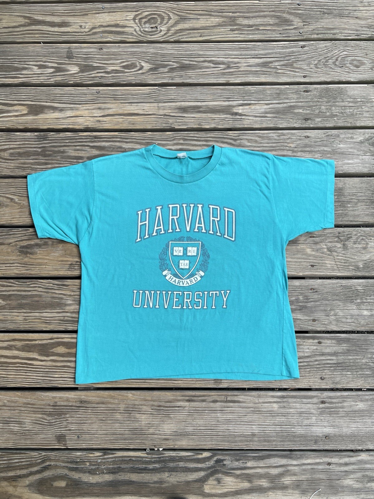 Vintage 80s Harvard University T Shirt Sz XL Artex Teal Blue USA Made 90s