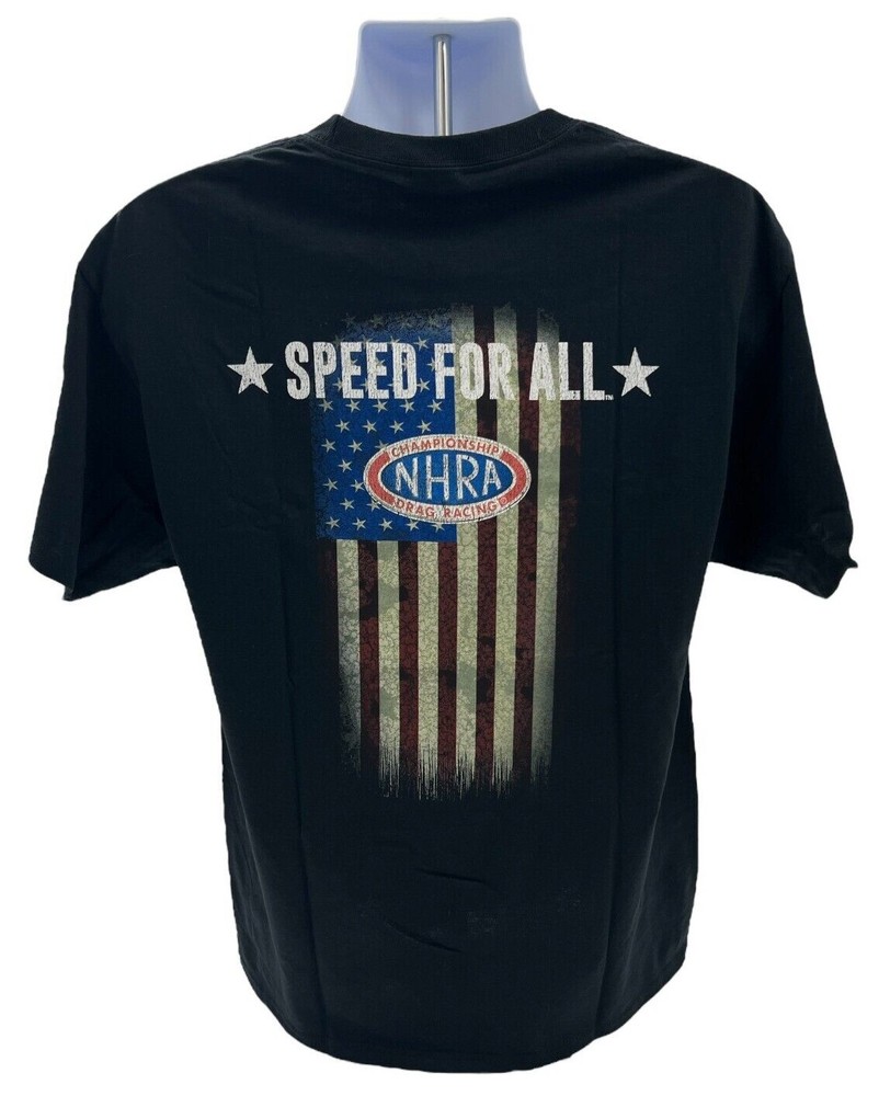 NHRA Drag Racing Speed For All American Flag Black T-Shirt