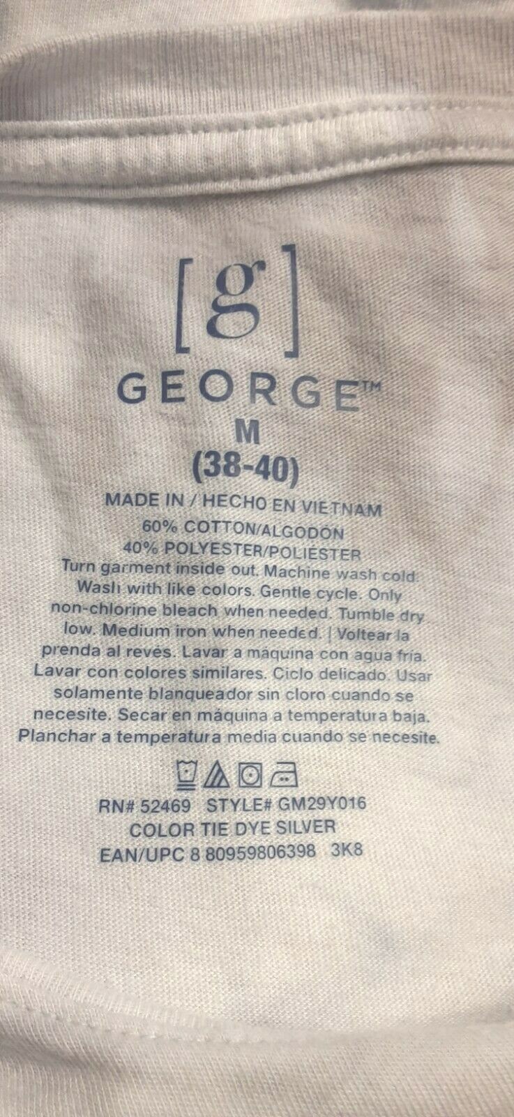 George Tie-Dyed Silver Short Sleeve Tee Shirt Asymmetric Hem Men's Size M(38-40) gallery
