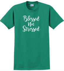 Blessed Not Stressed T-Shirt Short Sleeve Graphic Glitter Tee Unisex Apparel