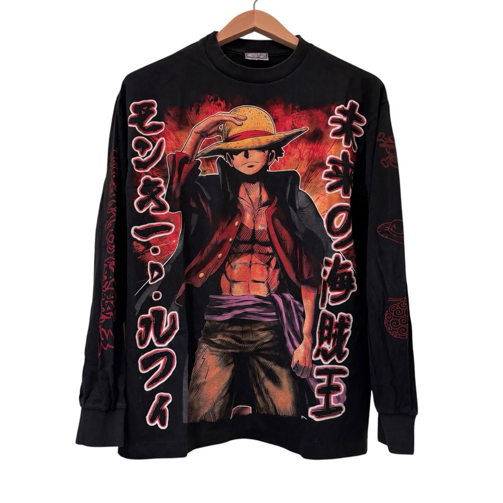 One Piece Anime AOP Manga Monkey D Luffy Long Sleeve T-Shirt Size Large