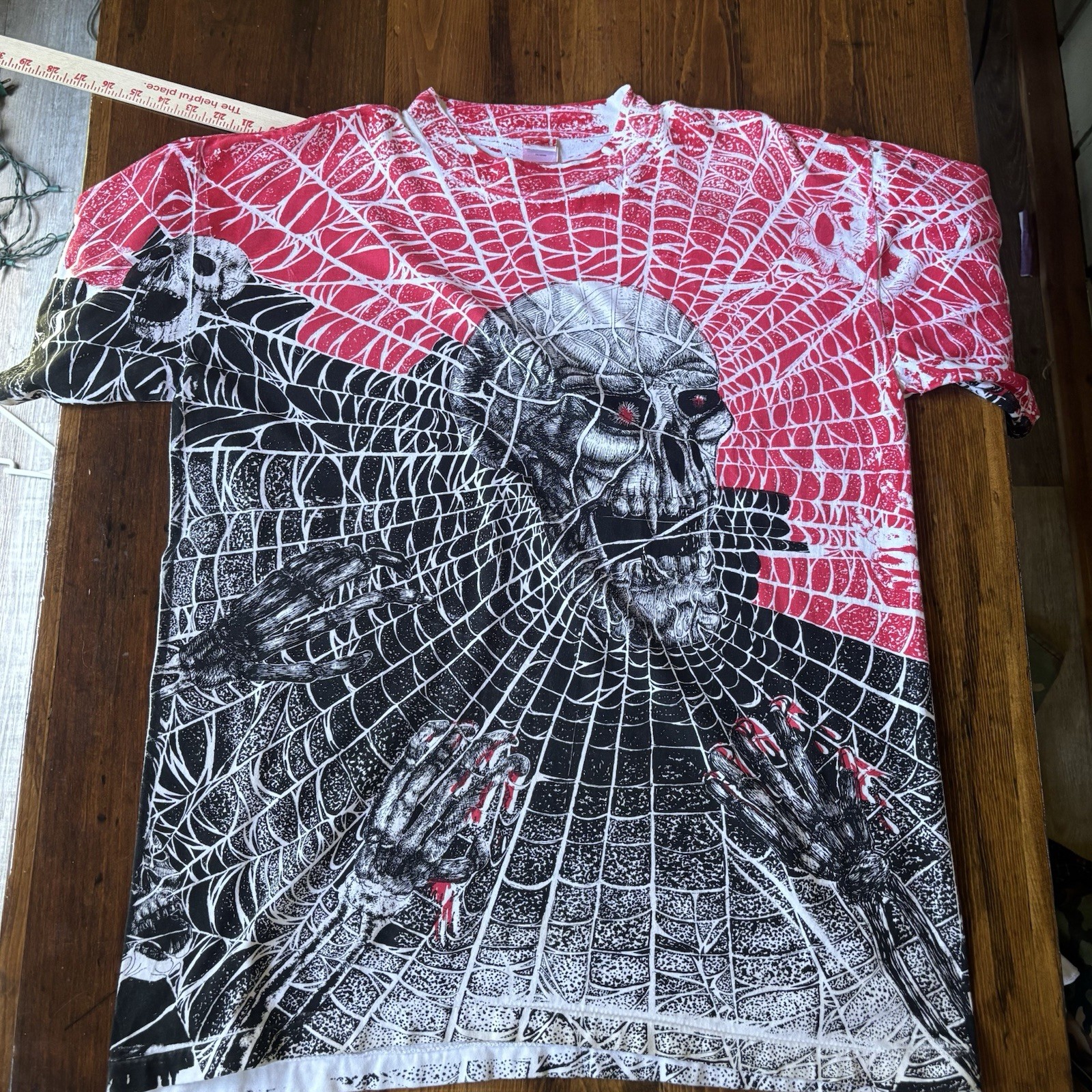 MORBID RAGS 1990s VINTAGE ALL OVER PRINT, SINGLE STITCH, LIQUID BLUE T-SHIRT