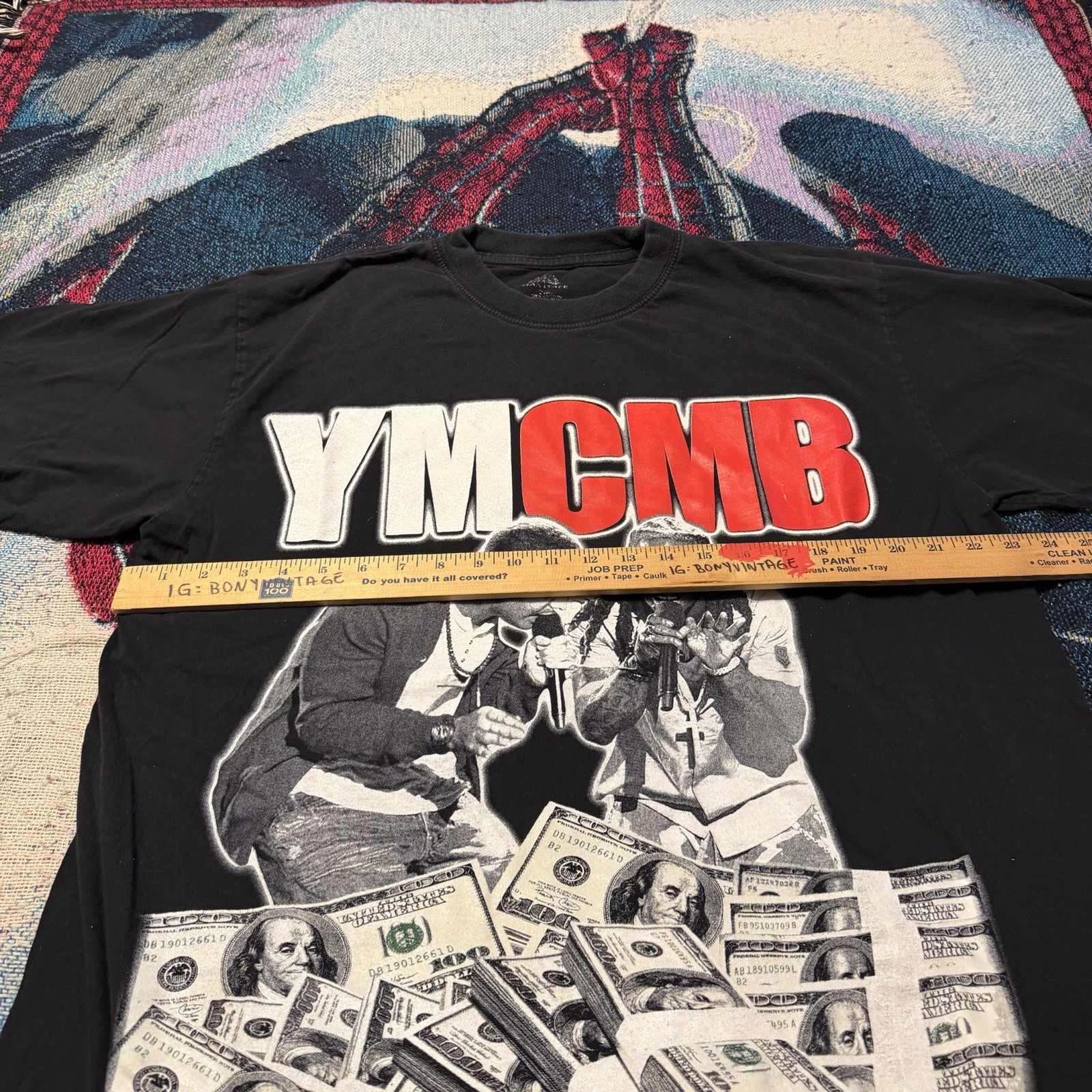 Vintage Y2K Lil Wayne Drake YMCMB Black Shirt Men's 2XL Rap Money AOP Big Print gallery