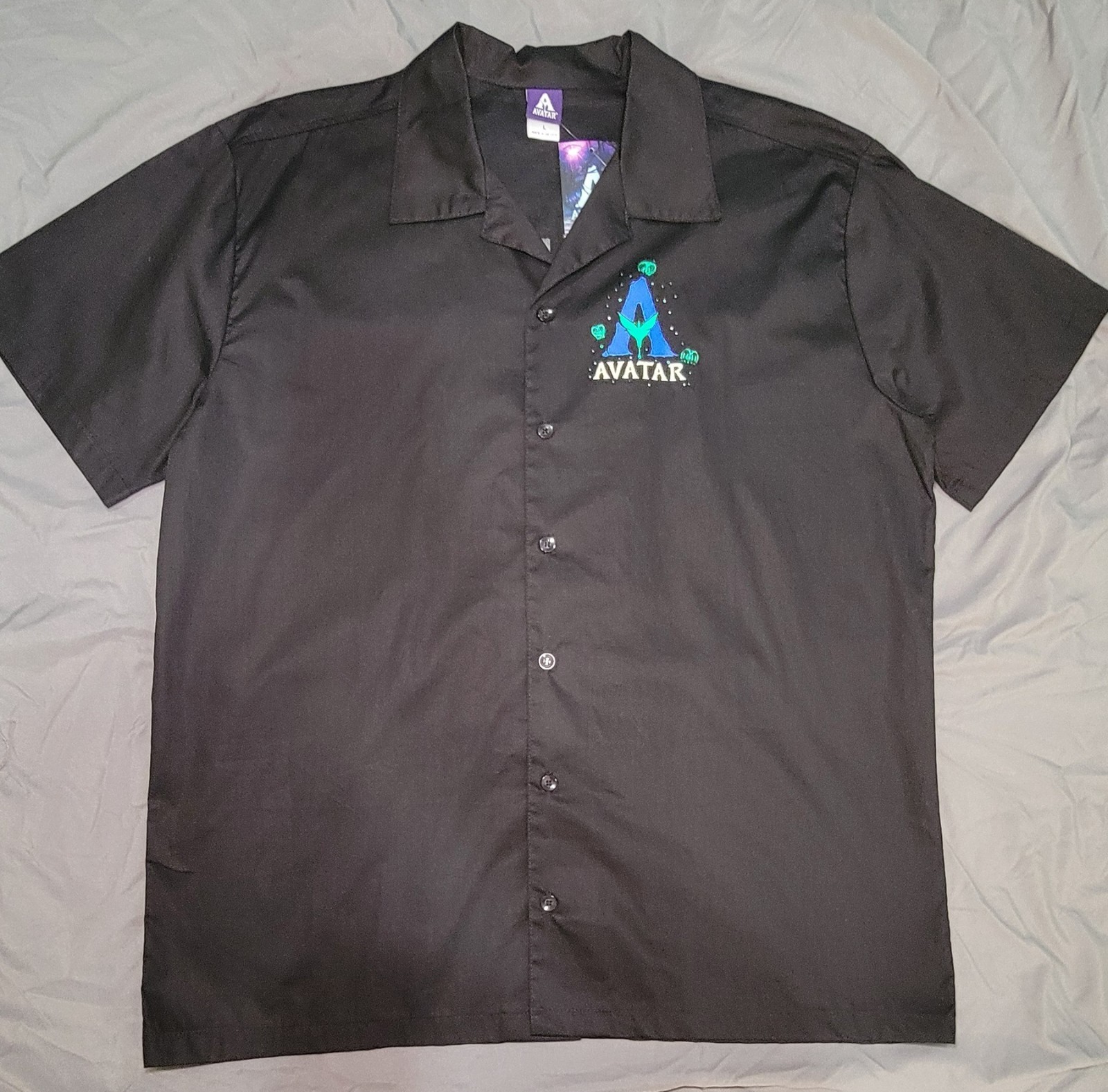 Avatar Pandora Camp Shirt Men Large Black Button Front Disney World Animal…