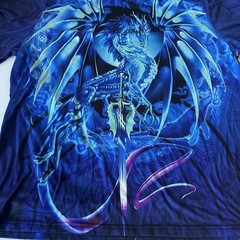 Blue Ice Dragon All Around Print 3D Poly SS T-Shirt Size 0XL Mystical Magic