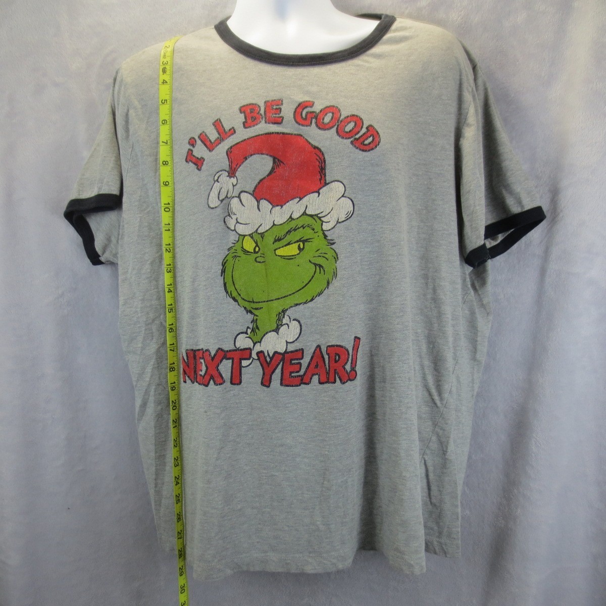 Grinch Mens XL I'll Be Good Next Year Gray Christmas Suess Holiday Tee T-Shirt gallery