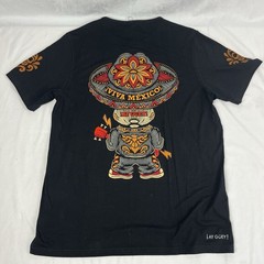 AY GUEY “Chapatin” Men’s Beaded Short Sleeve Tee Mexican Skull Mariachi Black XL