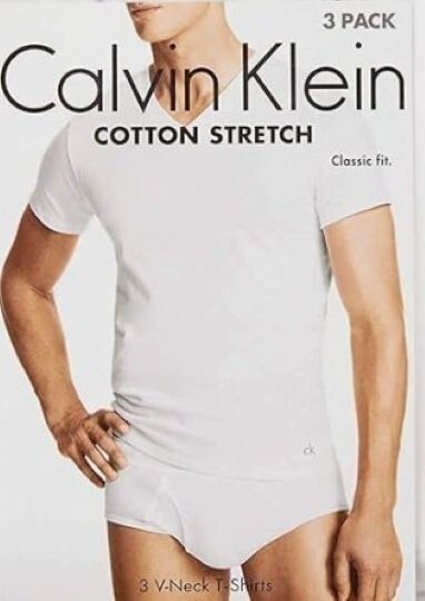 3 PACK CALVIN KLEIN V NECK SIZE 2XL XXL BLACK WHITE COTTON STRETCH T-SHIRTS NWT gallery