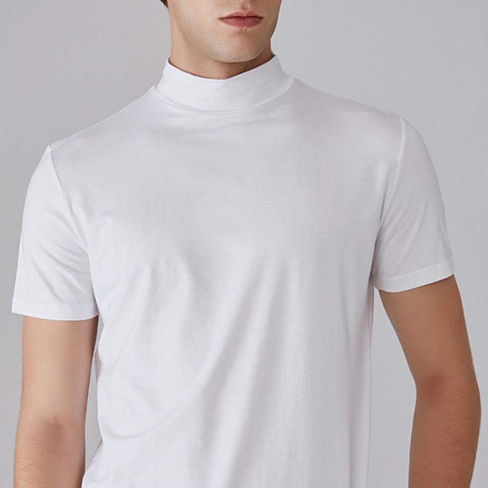 Men Short Sleeve Slim Fit Stretch T-shirt Mock Neck Turtleneck Pullover Tops gallery