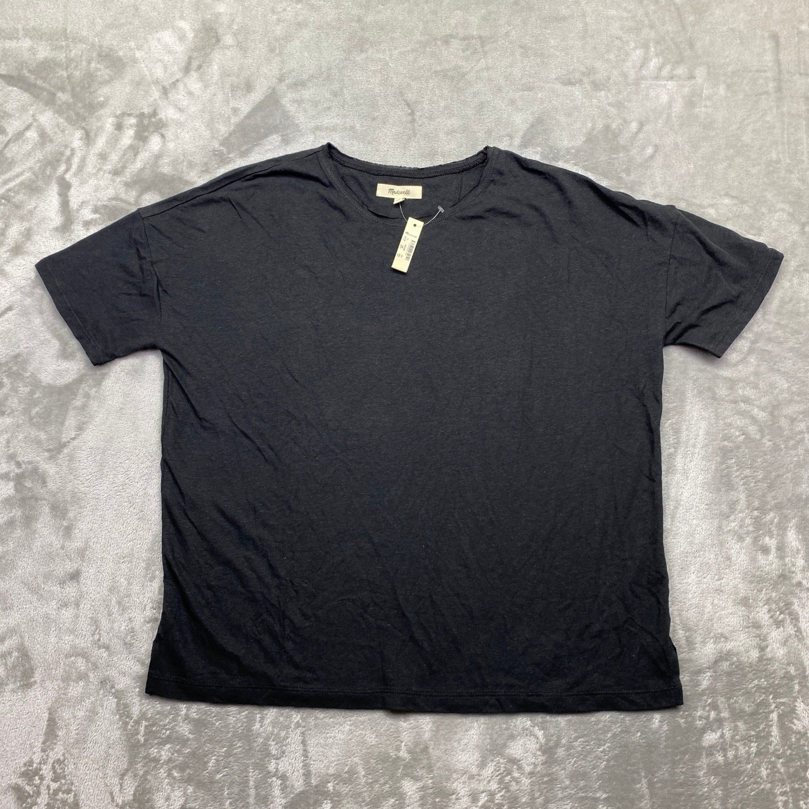 Madewell Linen Cotton Blend Short Sleeve T-Shirt Black AN485 XS Women Preppy