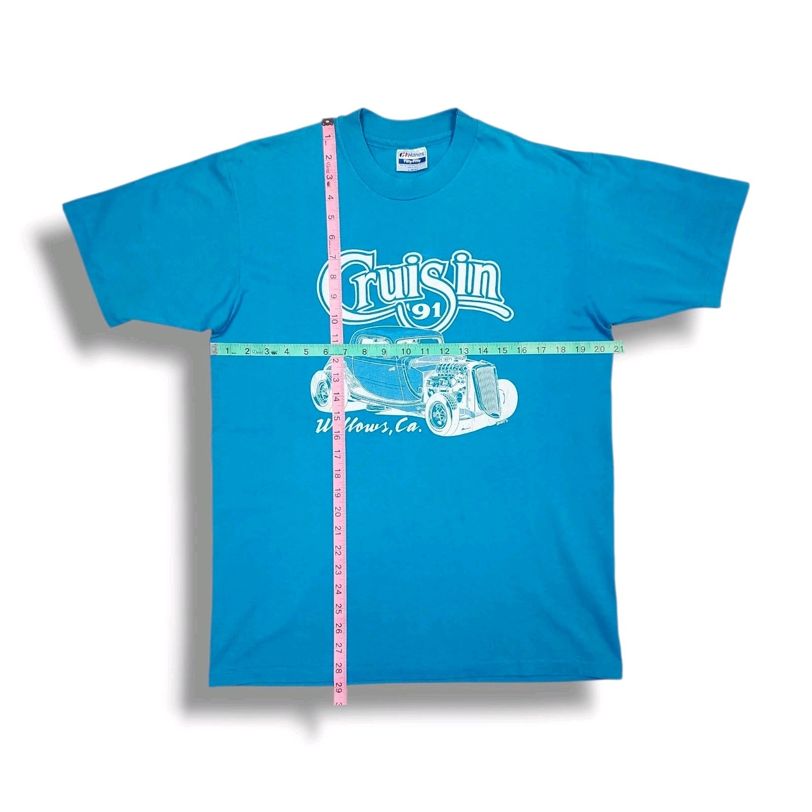 Vintage CRUISIN 1991 Willows, CA Street Rod Single Stitch Blue T-Shirt Men's L gallery