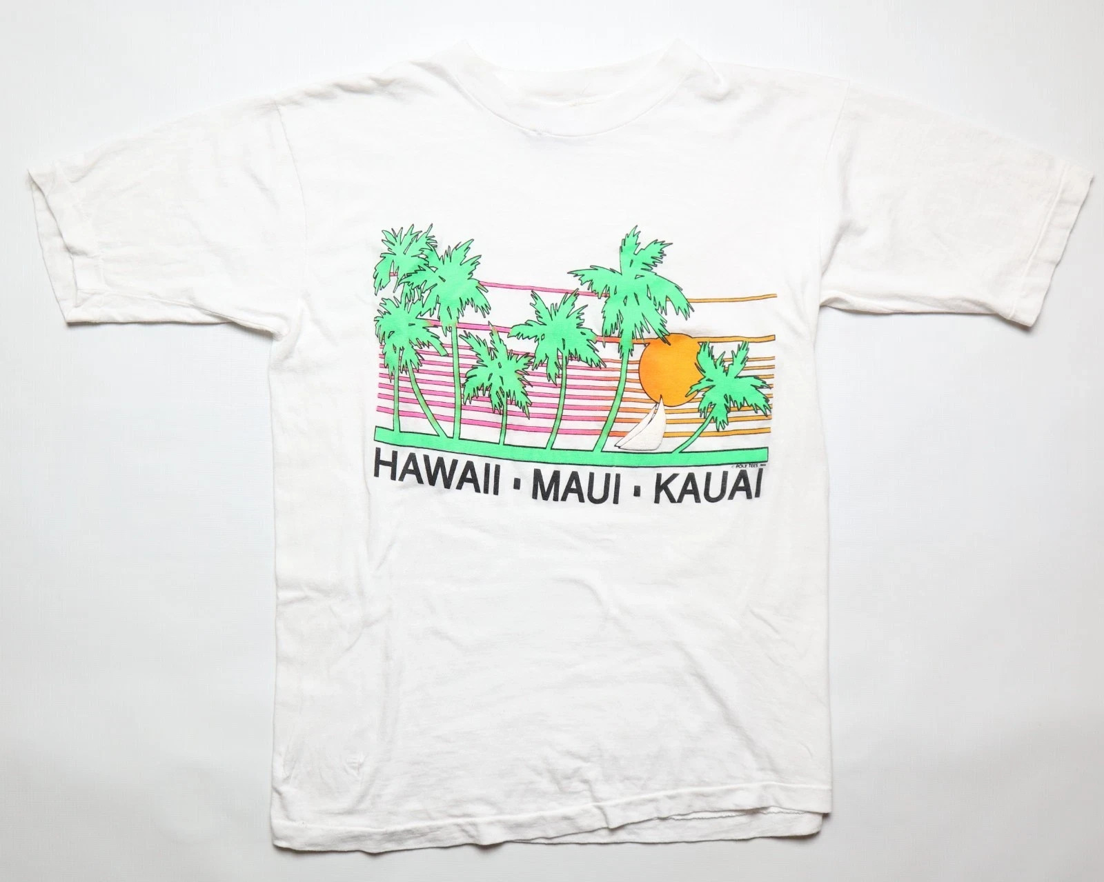 HAWAII MAUI KAUAI 1986 VINTAGE GRAPHIC TEE SHIRT JERSEY POLY TEES gallery