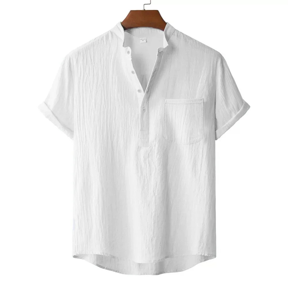 Men’s Summer Cotton Linen Henley T-Shirt Lightweight Breathable Beach Shirt Top gallery