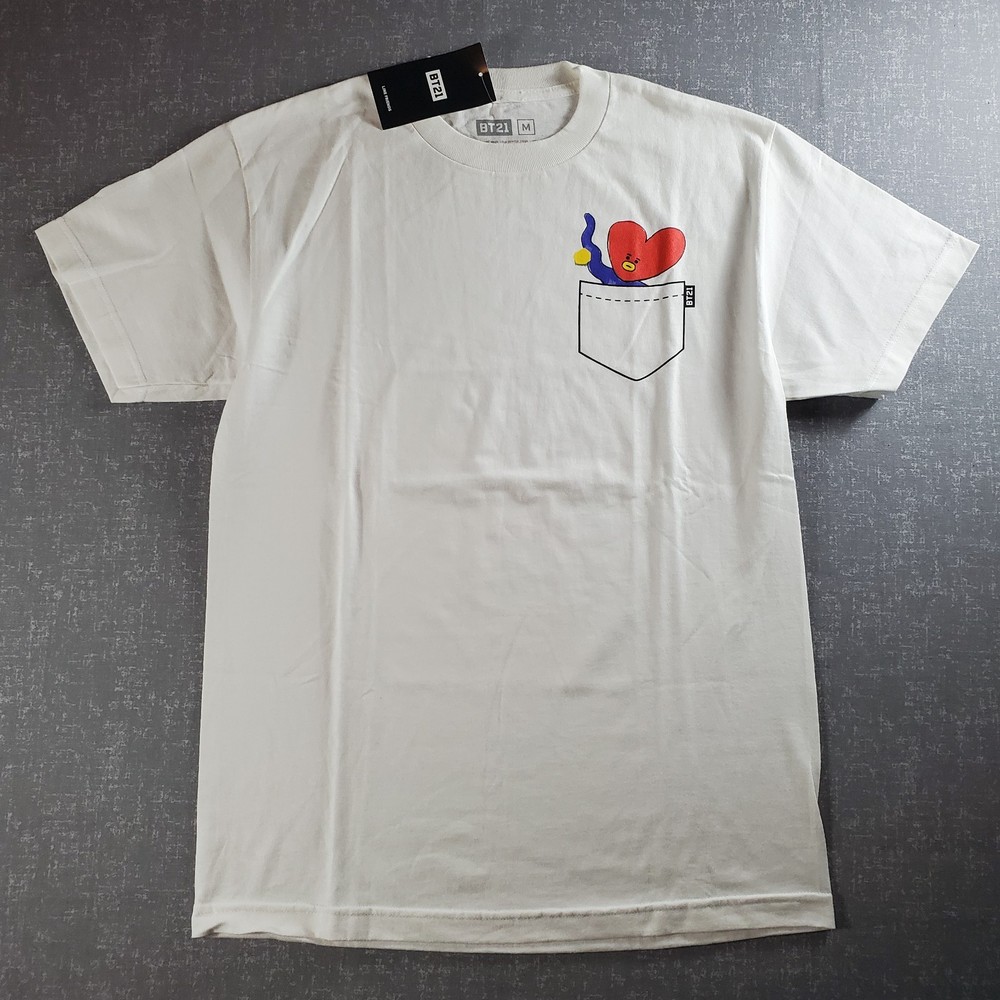 Official NWT BT21 BTS “Tata” Pocket white graphic tee shirt Bangtan boys merch