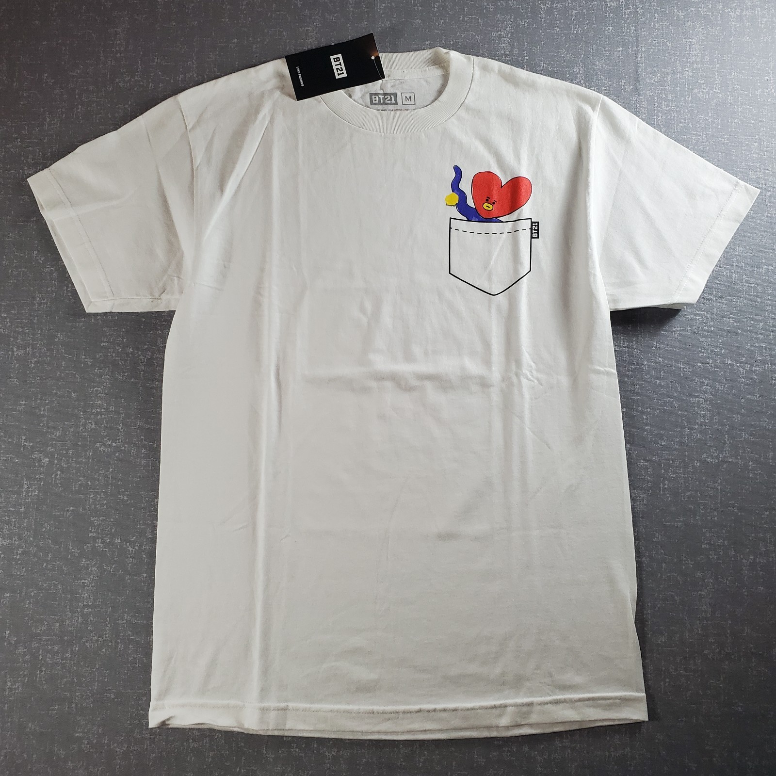 Official NWT BT21 BTS “Tata” Pocket white graphic tee shirt Bangtan boys merch