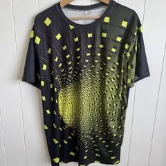 Sa-Shine Graphic T Shirt L Optical Illusion Neon Geometric Black Green